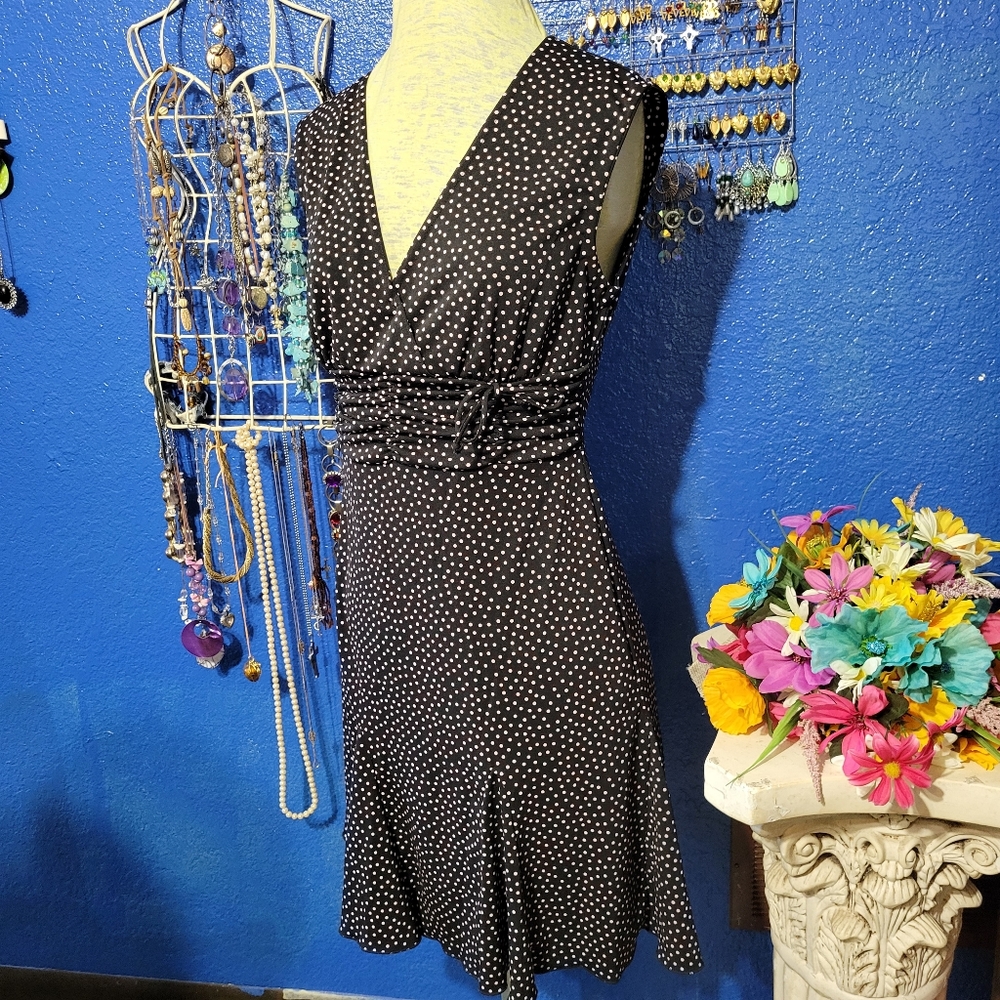 Vintage inspired dress by Connected, black with pink polka dots